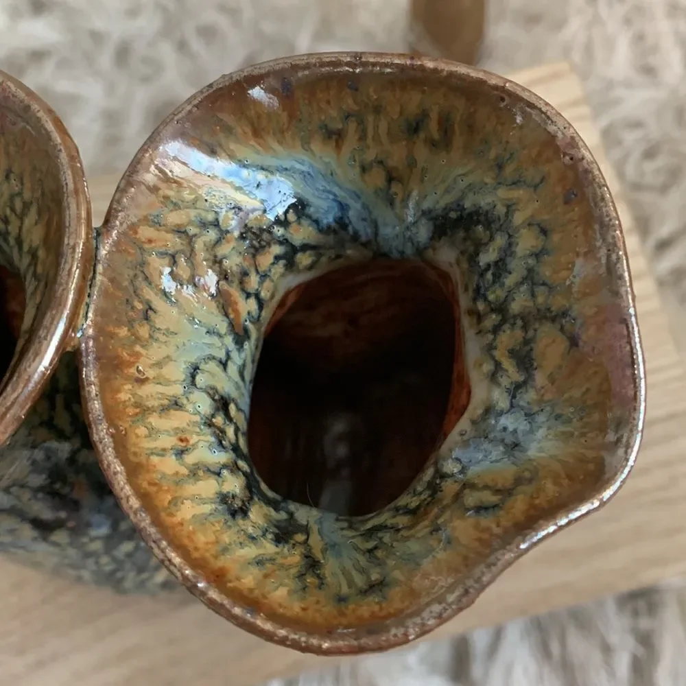 Stoneware Vase Handmade Double Bud Pottery Vase Decor